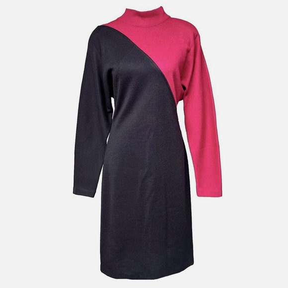 Outlander Dresses & Skirts - Vintage Wool Blend Long Shift Dress Outlander Mock Neck Colorblock Knit size M
